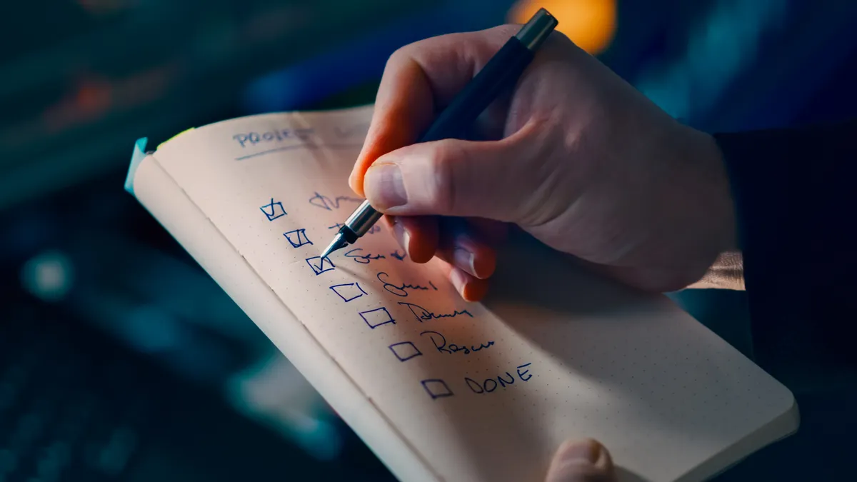 AI content writing tools: use cases and workflows — The Complete Guide — Hand Writing on Notebook with Checklist